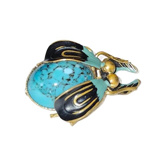 Vintage Enamel SCARAB Beetle Brooch - Picture 5 of 10